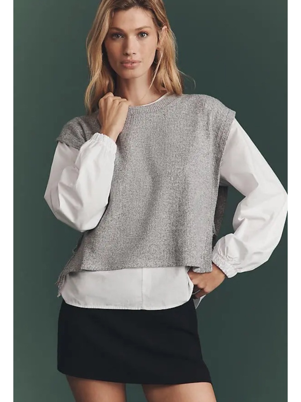 Maeve Long-Sleeve Twofer Sweater Vest